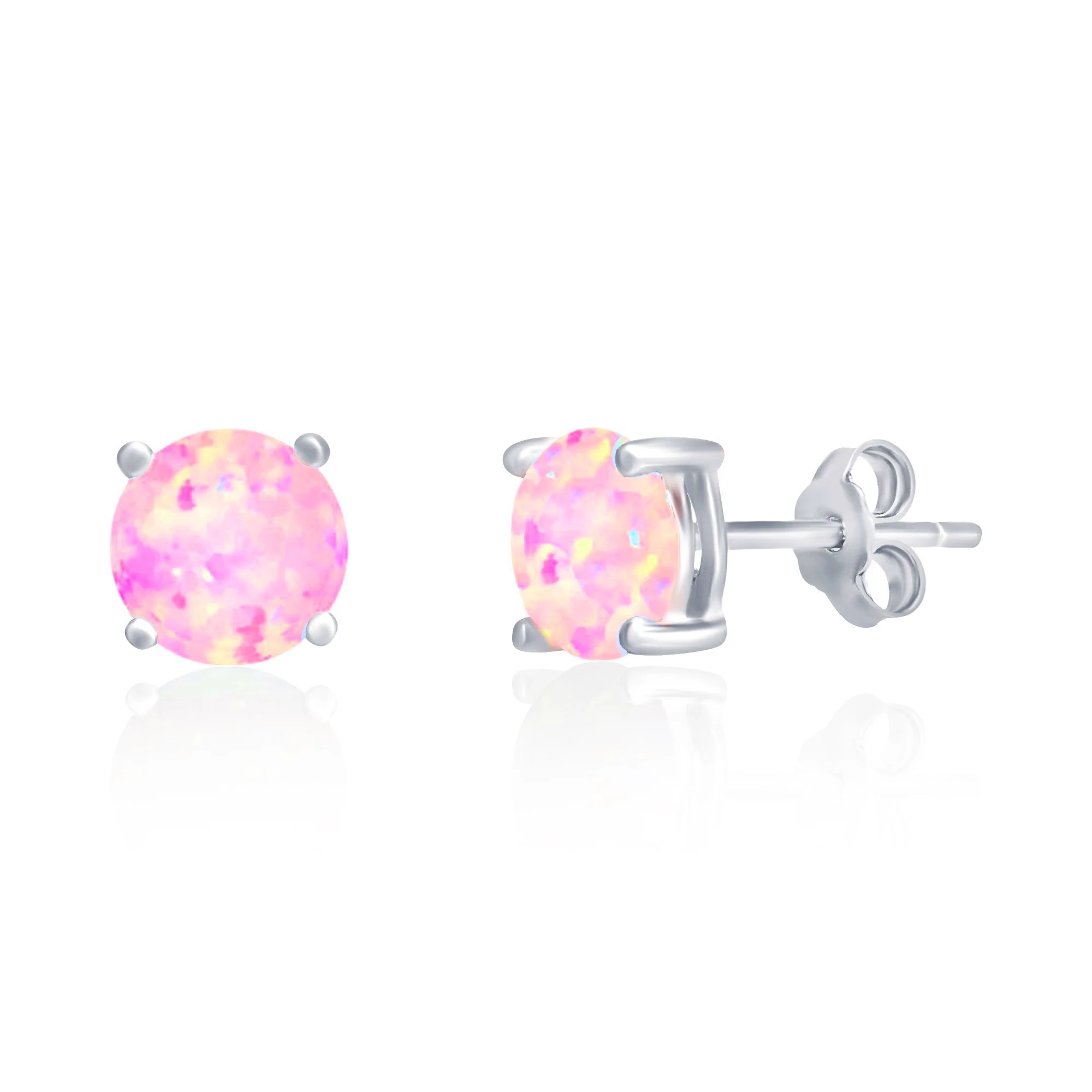Lab-Grown Pink Opal 925 Silver Studs $19