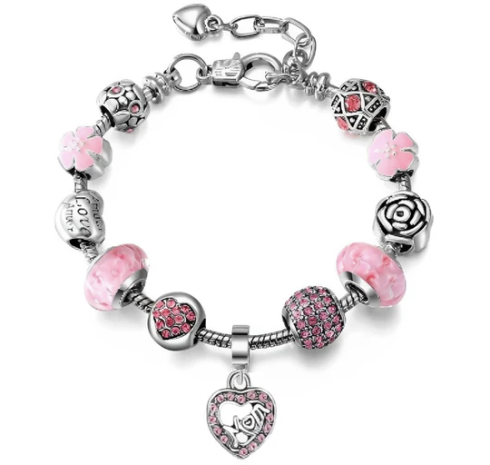 Pink Crystal Charm Bracelet for Mom $11