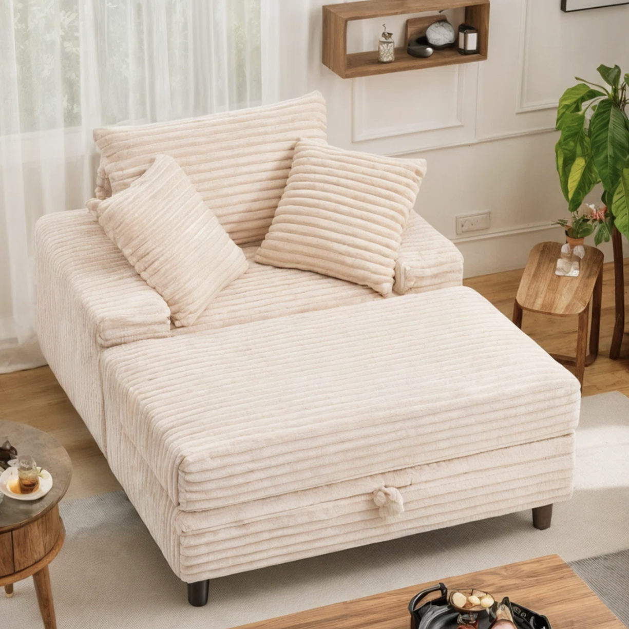 Chaise Lounge with Storage Ottoman $195