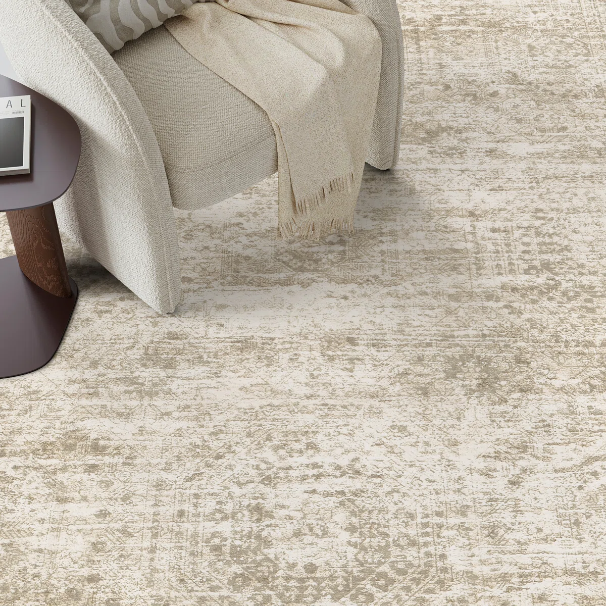 5' x 7' Washable Neutral Area Rug $46