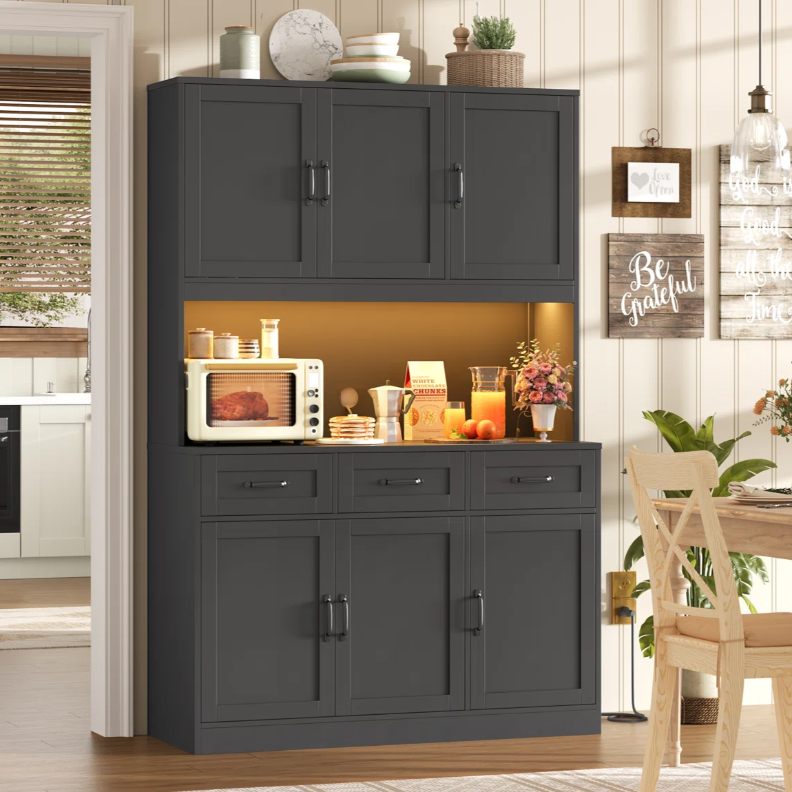Coffee Bar Pantry with LED & Power $240
