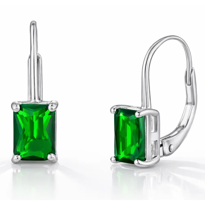 Created Emerald 925 Silver Earrings $16