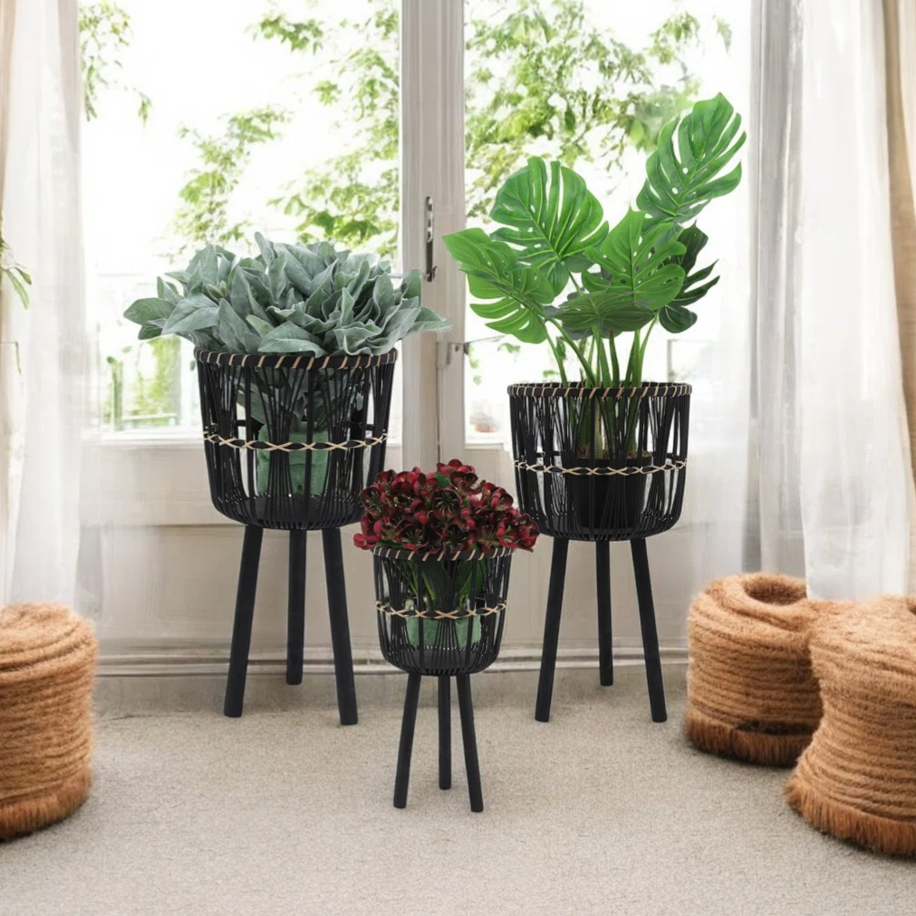 3pc Wicker Planter Stand Set $40