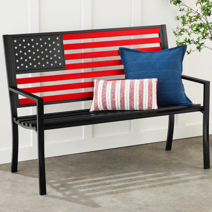 Steel American Flag Bench $106